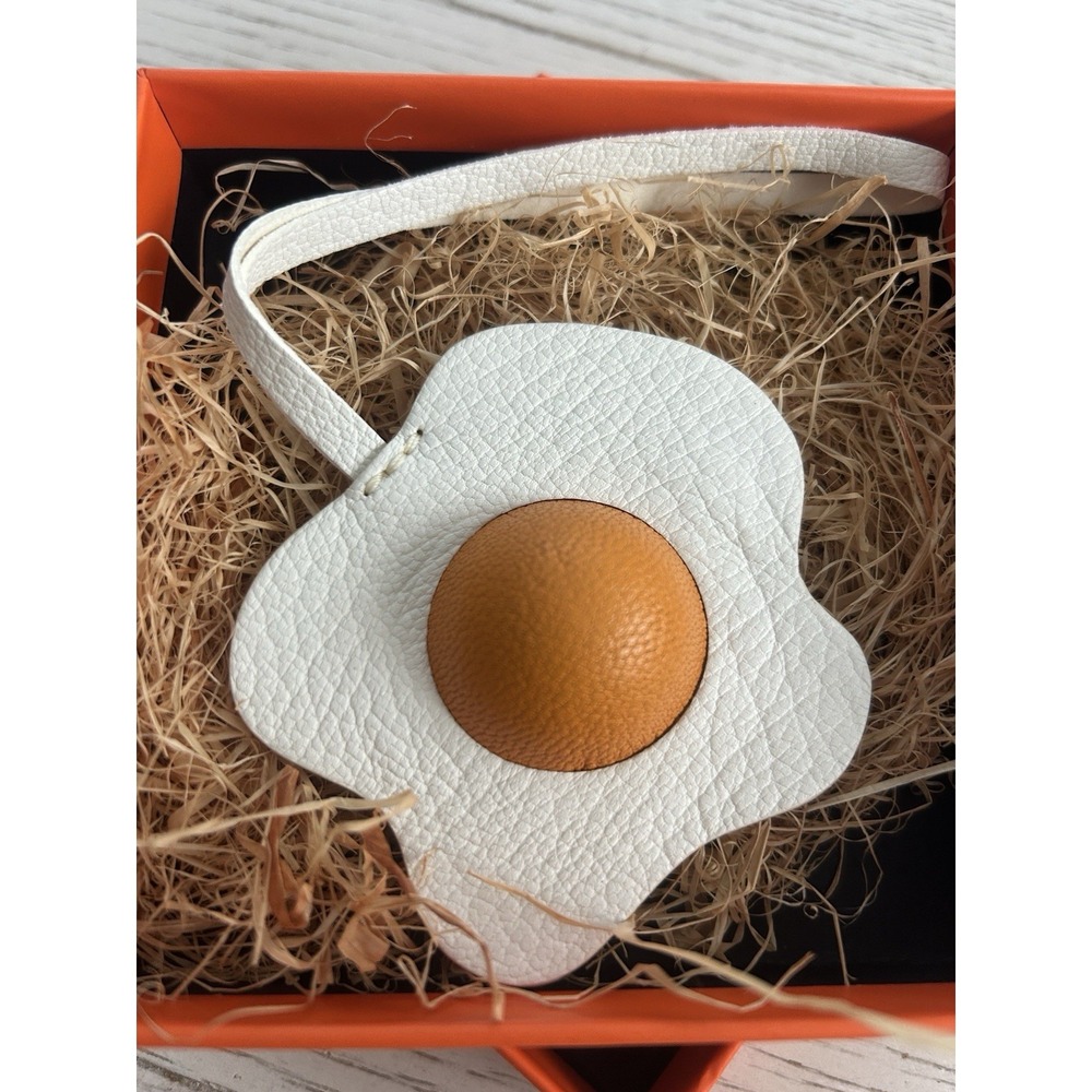 Cute Egg Bag Charm Keychain | White & Tan Faux Leather Fried Egg Purse Charm